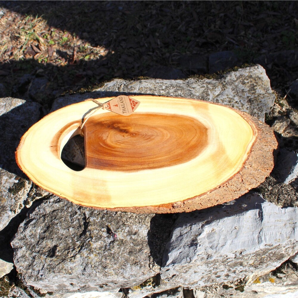 Large Cutting Serving Board Natural Wood Thailand rustic tree bark raw edge NEW